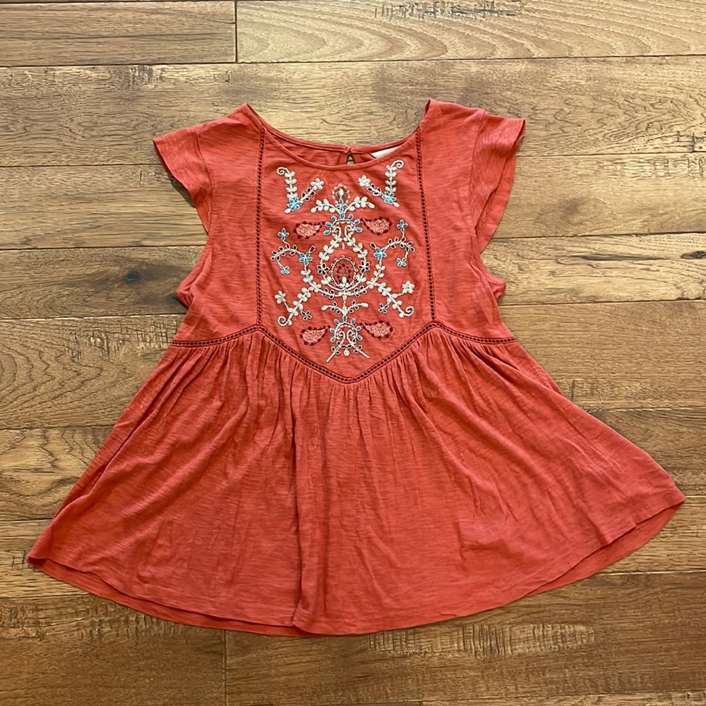 Lucky Brand Women’s Peasant Short-Sleeve Top Boho Embroidered - Size S/P